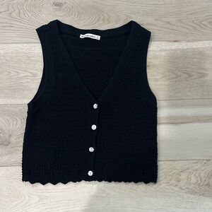 Abercrombie & Fitch Black Knit Button-Up Top